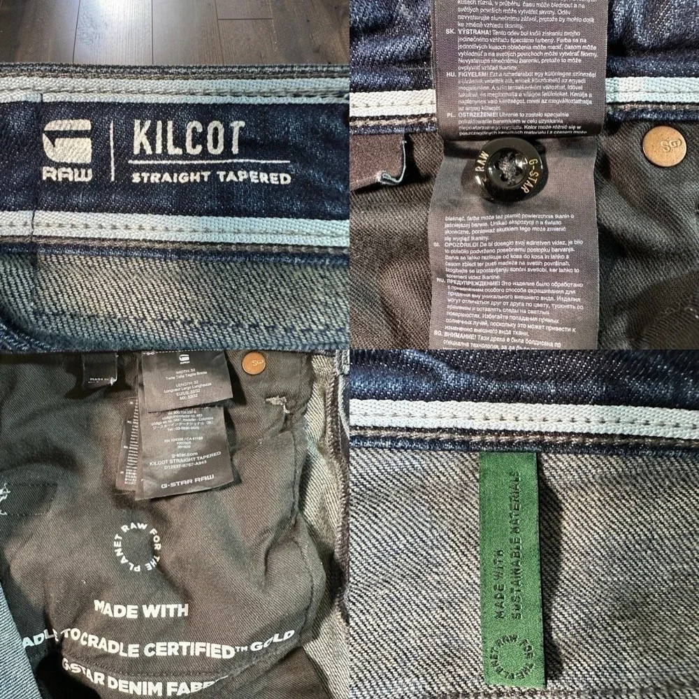 G-Star Raw Kilcot Jeans Mens 36 Blue Straight Tapered Denim Sustainable Casual